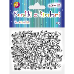 KORALIKI PLASTIKOWE ALIGA Z LITERKAMI SREBRNE 25G