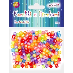 KORALIKI PLASTIKOWE ALIGA Z LITERKAMI KOLOR MIX 25G